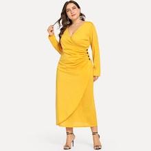 Romwe Plus Surplice Front Solid Dress