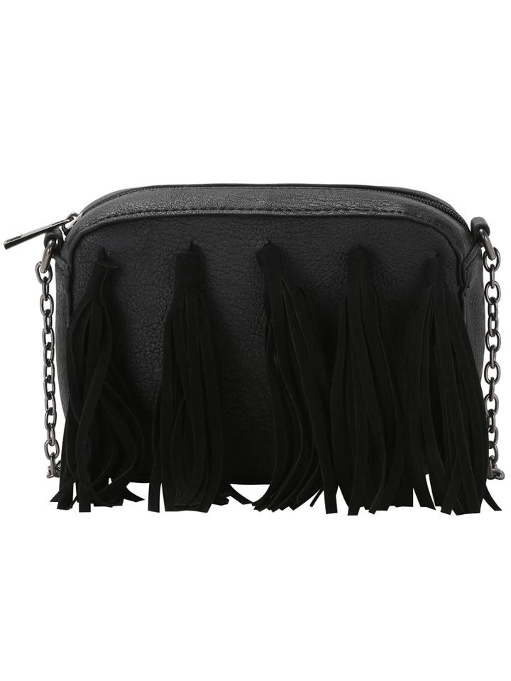 Romwe Black Pu Tassel Chain Shoulder Bag
