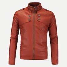 Romwe Men Epaulette Zip Up Pu Jacket