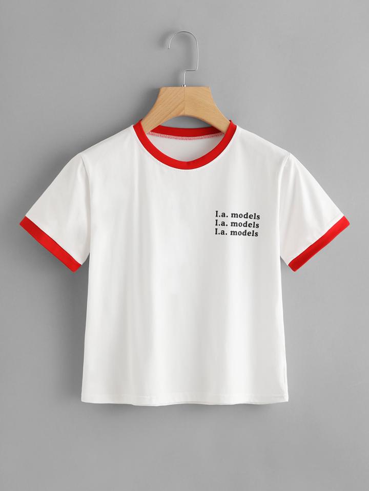Romwe Slogan Print Ringer Top