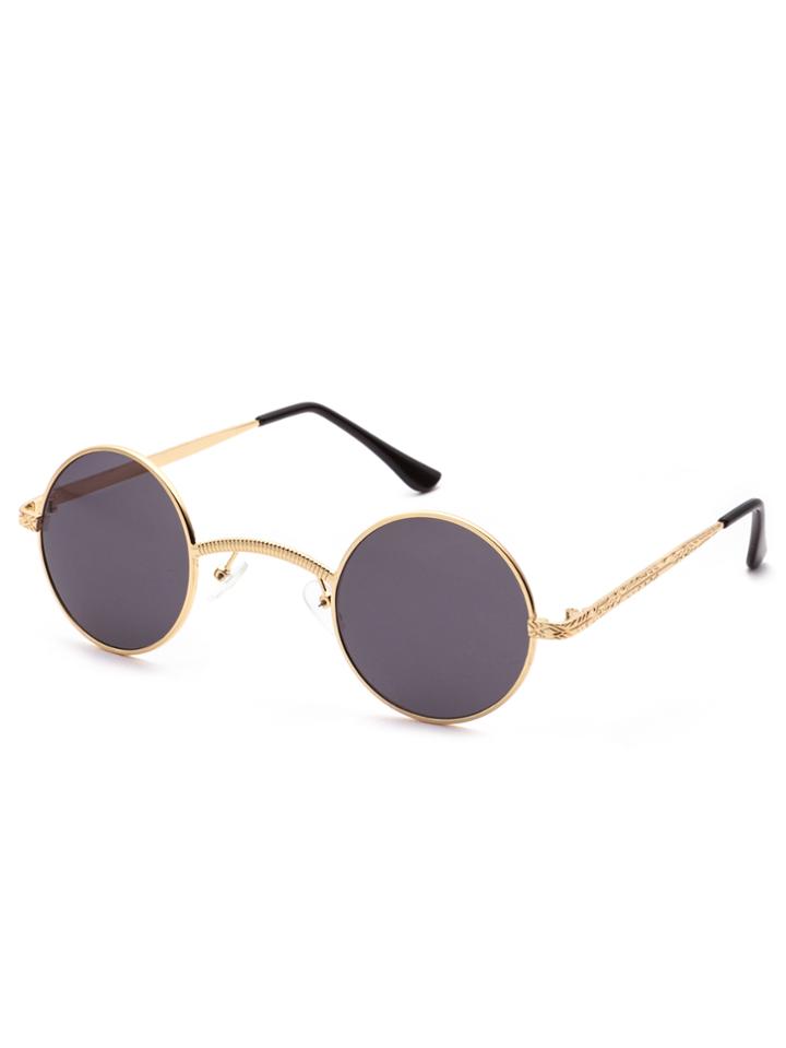 Romwe Gold Frame Black Round Lens Sunglasses