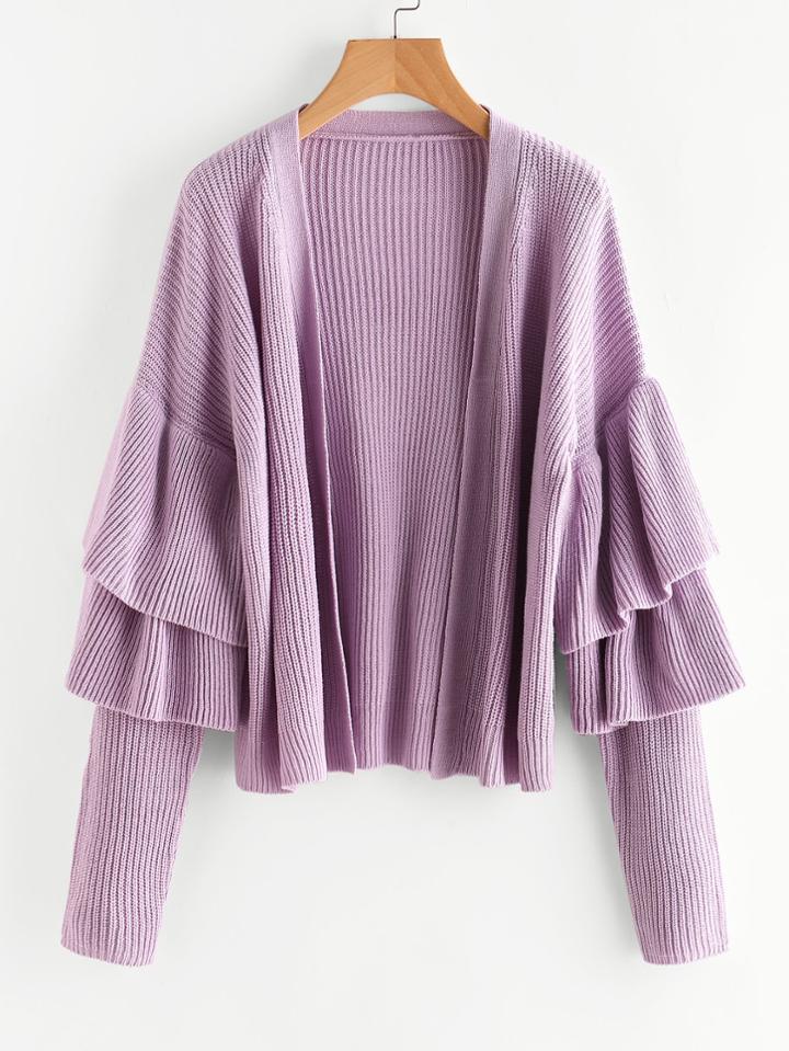 Romwe Layered Frill Trim Cardigan