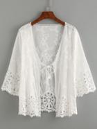 Romwe White Lace Crochet Hollow Out Shirt