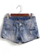 Romwe With Diamond Ripped Slim Denim Shorts