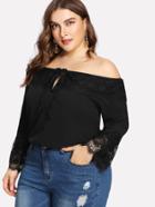 Romwe Lace Contrast Off Shoulder Tee