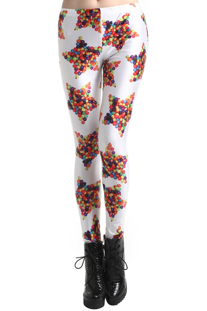Romwe Romwe Colorful Candy Star Print White Leggings