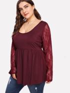 Romwe Lace Sleeve Pep Hem Tee