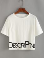 Romwe Contrast Letter Print T-shirt - White