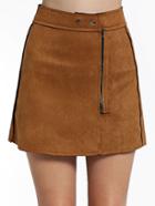Romwe Khaki High Waist Zipper Skirt