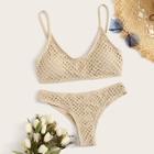 Romwe Fishnet Overlay Spaghetti Strap Bikini Set