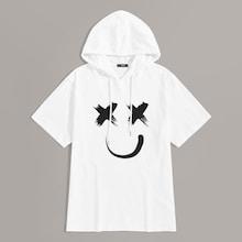 Romwe Guys Smile Print Hooded Tee