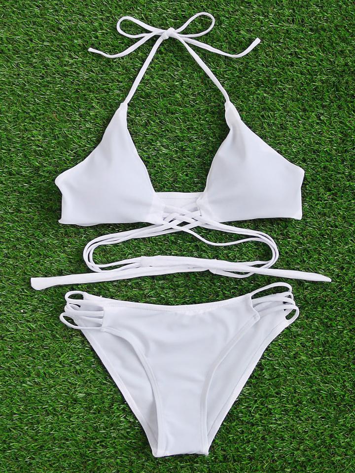 Romwe Ladder Cutout Strappy Bikini Set