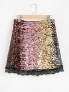 Romwe Sequin Lace Hem Skirt