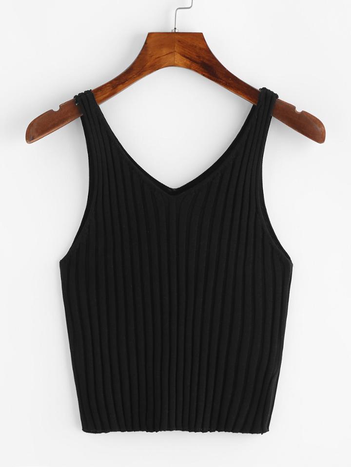 Romwe V Neckline Ribbed Knit Top