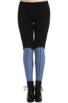 Romwe Faux Denim Panel Black Leggings