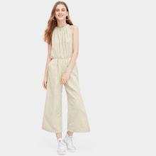 Romwe Knot Back Halter Neck Wide Leg Jumpsuit