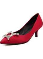 Romwe Red Point Toe With Rhinestone Mid Heeled Pumps