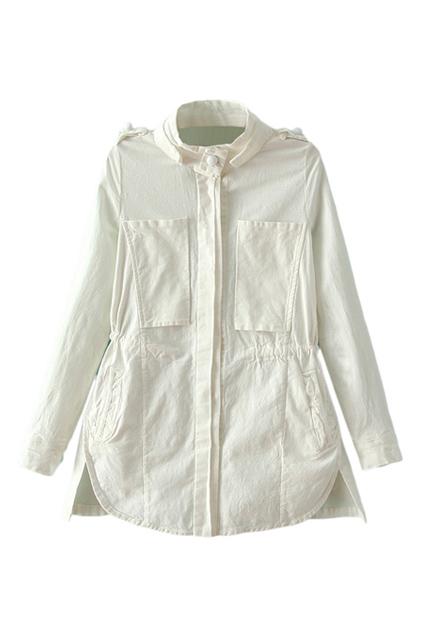 Romwe Drawtring Pocketed Sheer White Coat