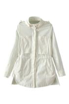 Romwe Drawtring Pocketed Sheer White Coat