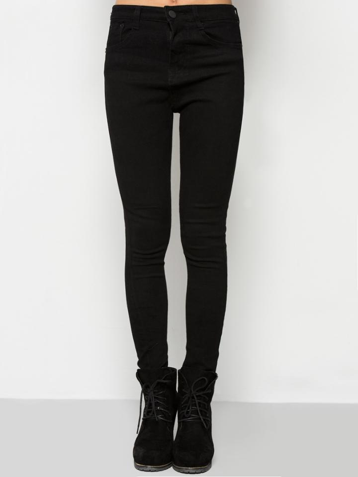 Romwe Black Slim Pockets Denim Pant
