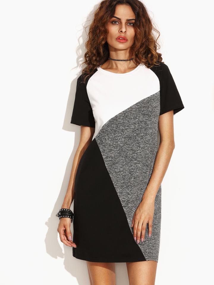 Romwe Color Block Raglan Sleeve Tee Dress