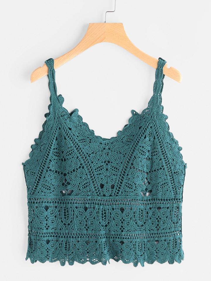Romwe Hollow Out Crochet Cami Top