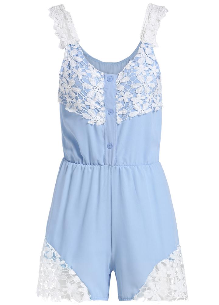Romwe Contrast Lace With Buttons Romper