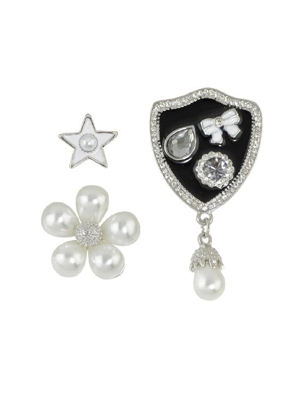 Romwe 3pcs/set Simulated Pearl Flower Star Bowknot Brooch