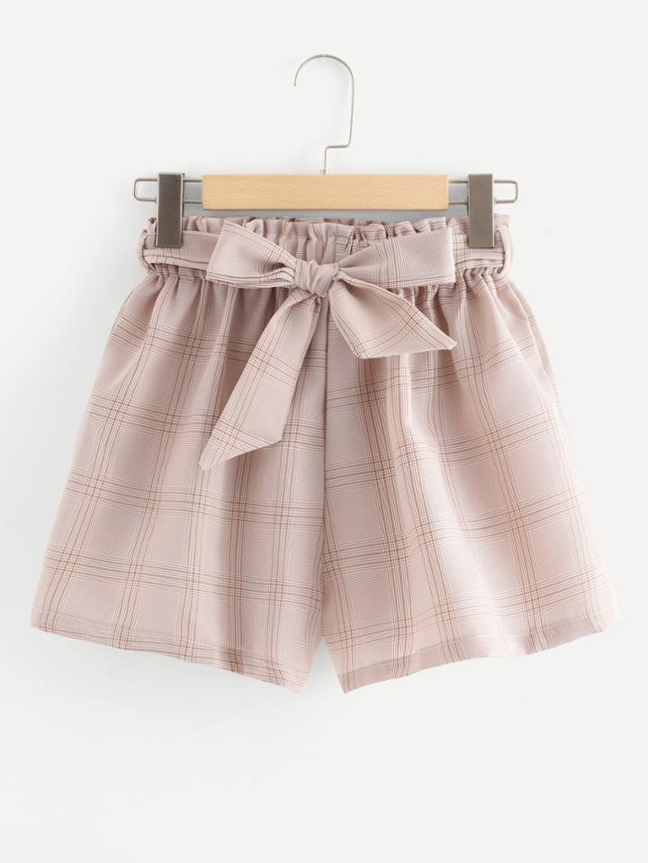 Romwe Plaid Ruffle Waist Shorts