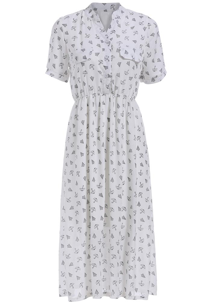 Romwe Stand Collar Umbrella Print Shirt Dress