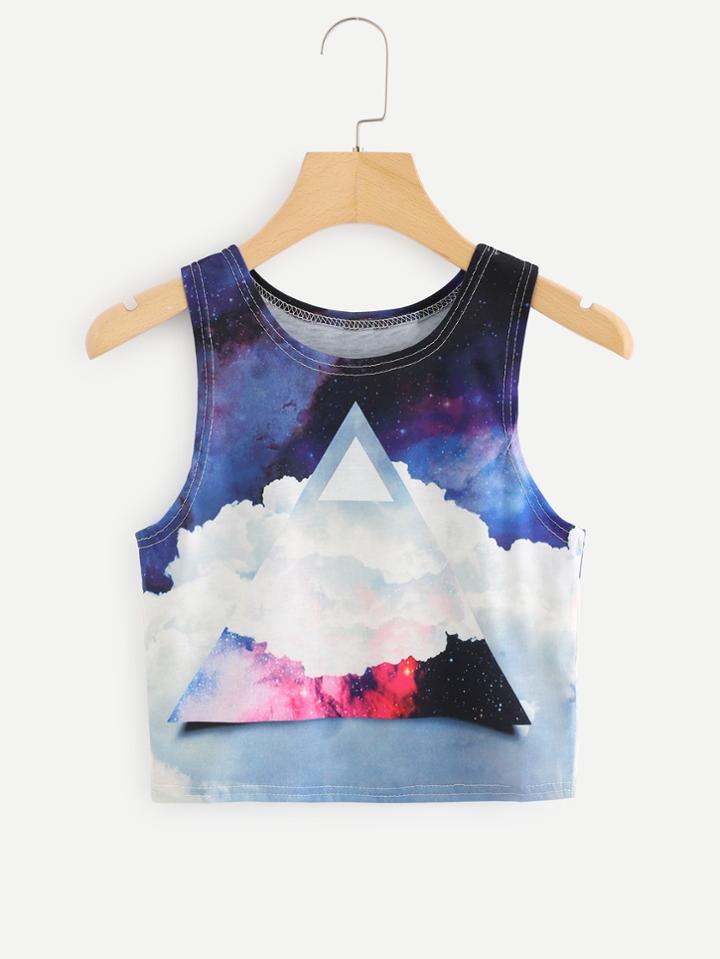 Romwe Geo Print Crop Tee