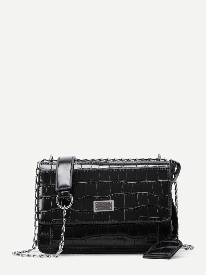 Romwe Pu Crocodile Print Flap Crossbody Bag