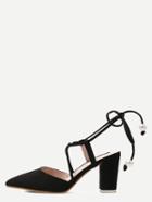 Romwe Black Pointed Toe Strappy Pumps