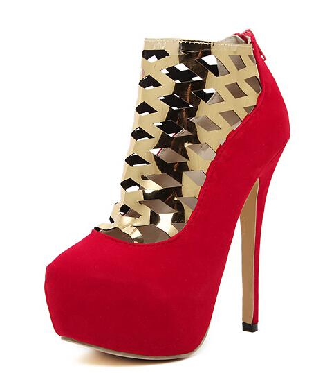 Romwe Red Hollow Hidden Platform High Heel Shoes