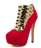 Romwe Red Hollow Hidden Platform High Heel Shoes