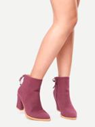 Romwe Burgundy Pointed Toe Side Zipper Lace Up Back Boots
