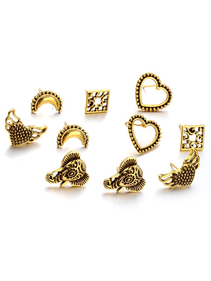 Romwe Moon & Star Design Stud Earring Set