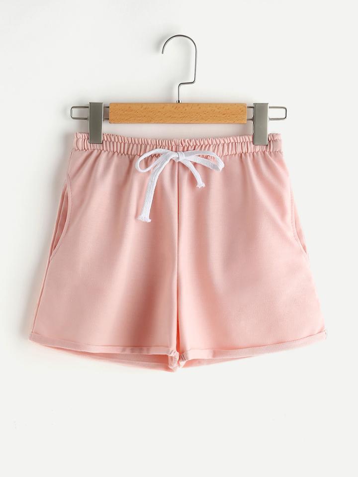 Romwe Rolled Cuff Drawstring Waist Shorts