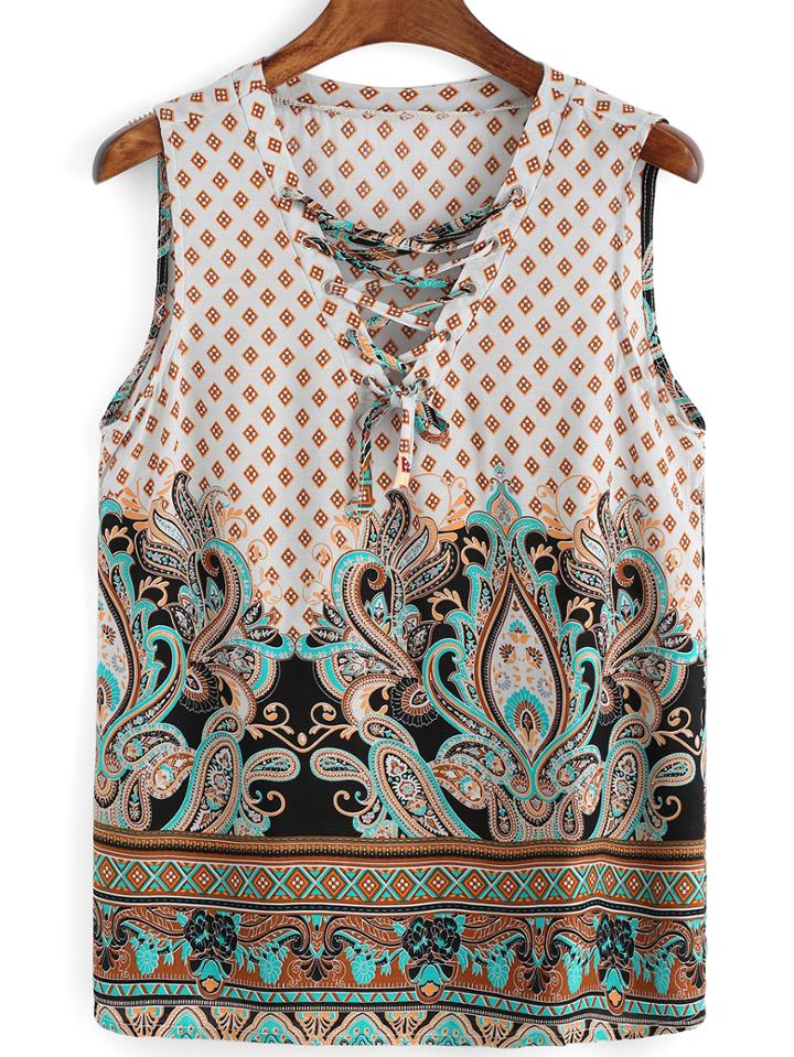 Romwe Paisley Print Bandage Tank Top