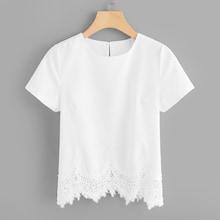 Romwe Lace Panel Solid Blouse