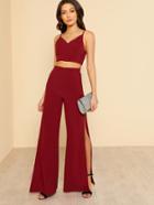 Romwe Crop Cami Top & High Slit Pants Co-ord