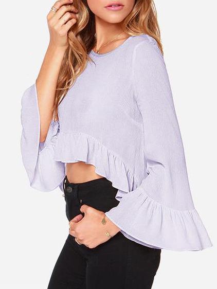 Romwe Bell Sleeve Peplum Hem Purple Top