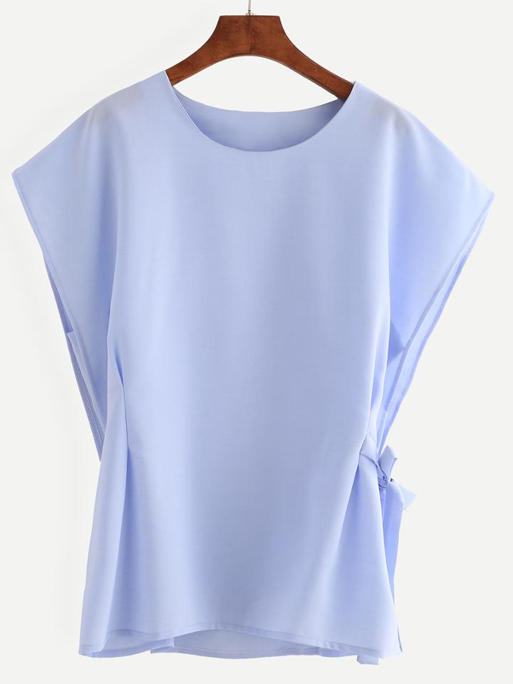 Romwe Blue Side Tie Poncho Blouse