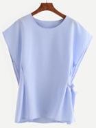 Romwe Blue Side Tie Poncho Blouse