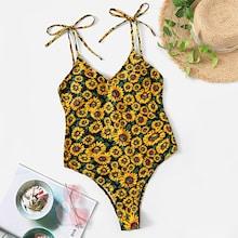 Romwe Random Floral Tie Shoulder Low Back One Piece Swim