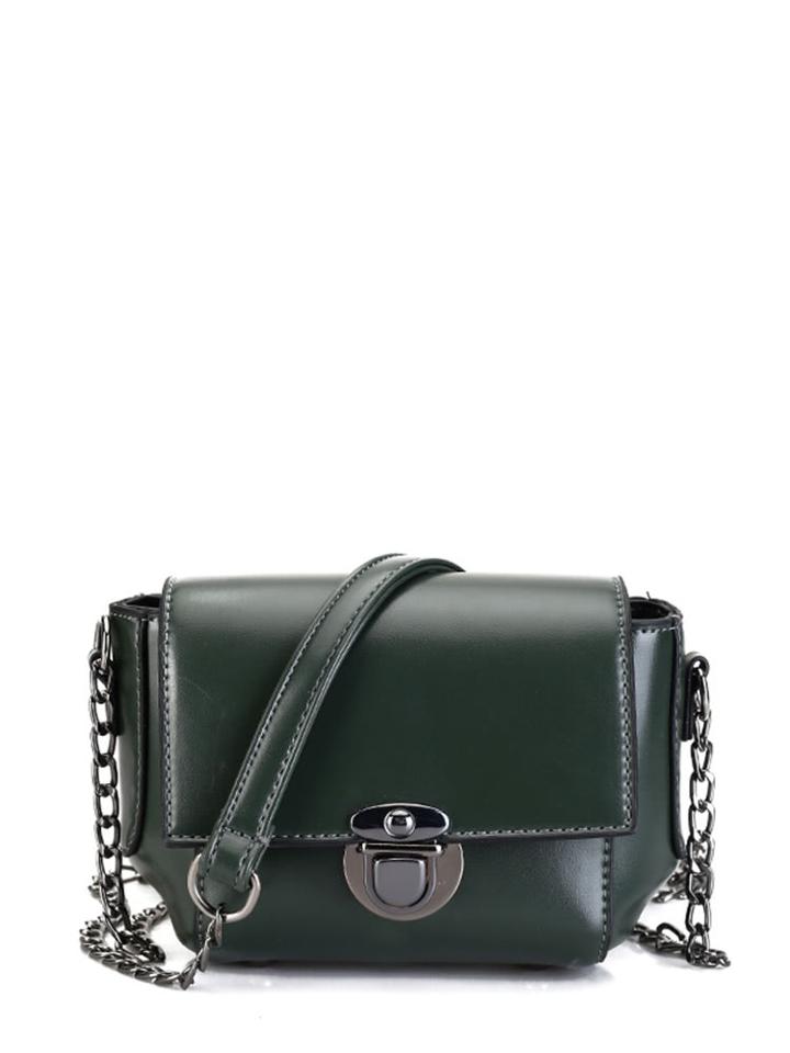Romwe Faux Leather Push Lock Flap Bag