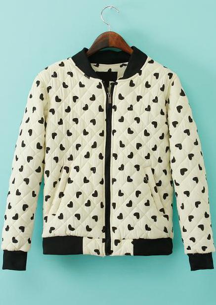 Romwe Contrast Collar Heart Print Jacket