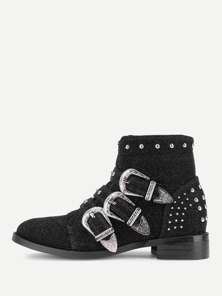 Romwe Round Toe Side Zipper Ankle Boots