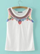 Romwe White Embroidery Casual Tank Top