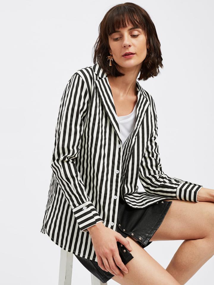 Romwe Contrast Stripe Curved Hem Blazer